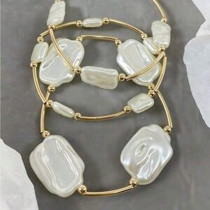 Boutique Gold Pearl Statement Bracelets - set of 3